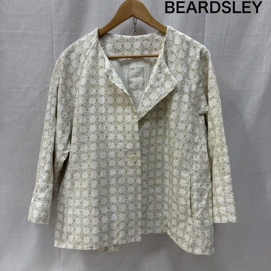 ビアズリー BEARDSLEY ジャケット、上着 ジャケット、ブレザー ノーカラージャケット Aライン 花刺繍 サークル circle 綿麻 FREE 総柄 X 刺繍 白 / ホワイト / white レディース USED 古着 中古 50167782