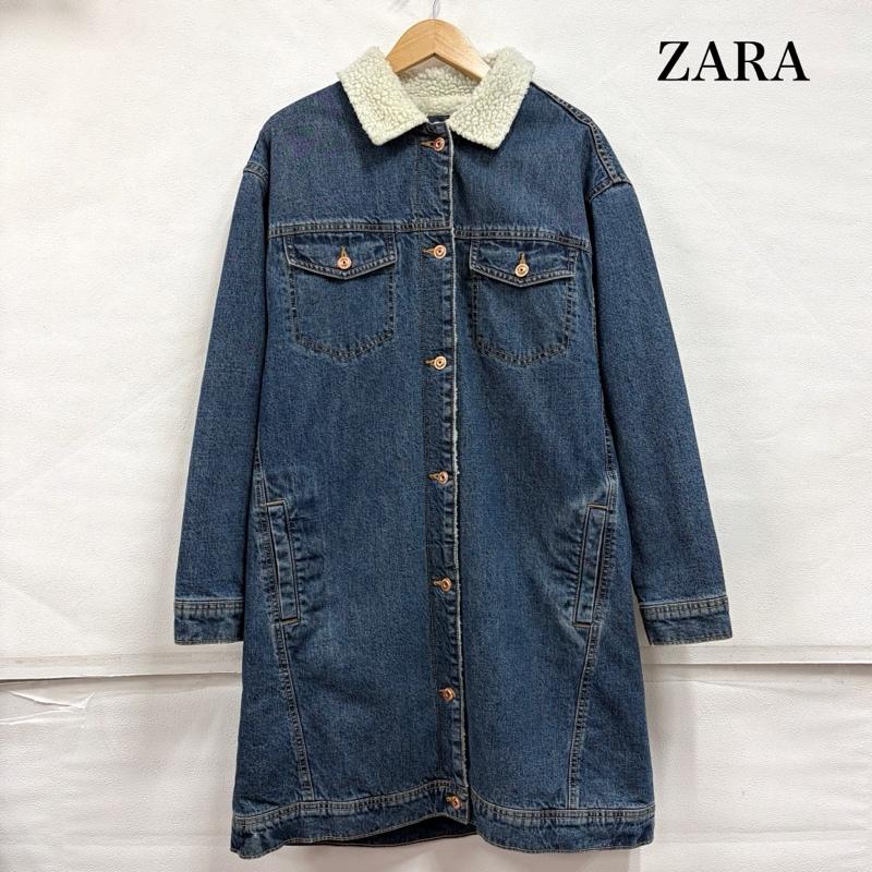 ザラ ZARA コート コート一般 ボアカラー デニム ロング コート M 無地 インディゴ / インディゴ / Indigo X 白 / ホワイト / white レディース USED 古着 中古 50167804