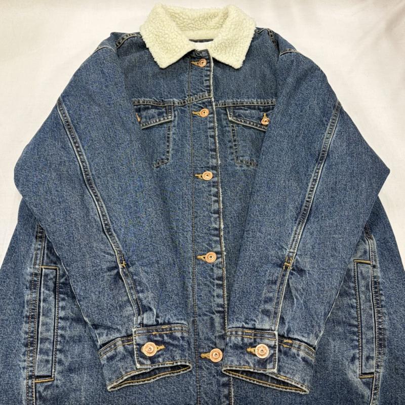 ザラ ZARA コート コート一般 ボアカラー デニム ロング コート M 無地 インディゴ / インディゴ / Indigo X 白 / ホワイト / white レディース USED 古着 中古 50167804