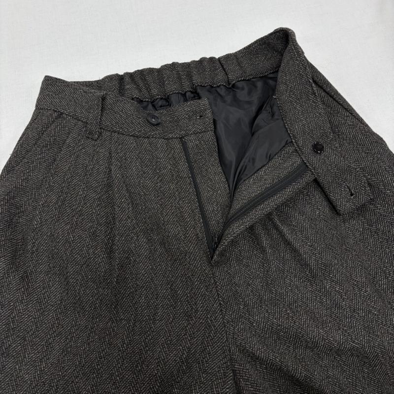 古着 USED パンツ スラックス soerte ソエルテ タック ワイド ストレート パンツ ジッパーフライ ヘリンボーン 2 チャコールグレー / チャコールグレー / X 茶 / ブラウン / brown メンズ USED 古着 中古 50167807