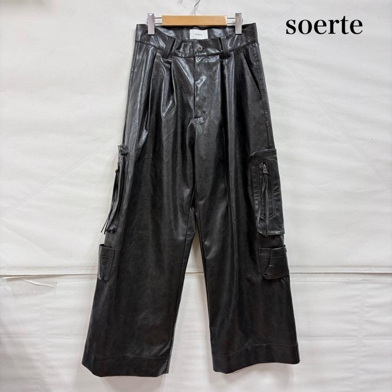 古着 USED パンツ ワークパンツ、ペインターパンツ soerte ソエルテ フェイクレザー ワイドカーゴパンツ 2 無地 黒 / ブラック / black メンズ USED 古着 中古 50167808