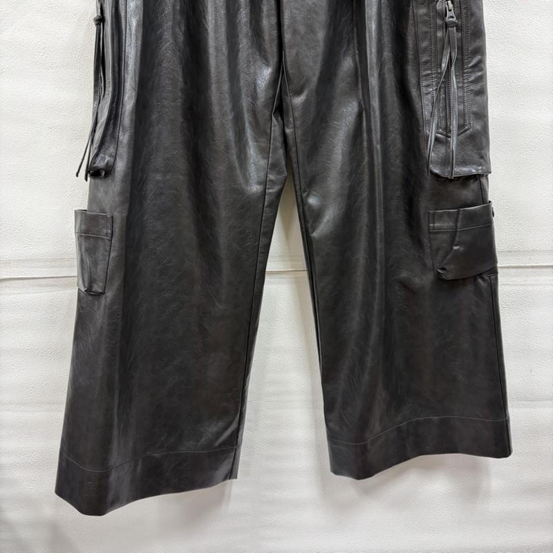 古着 USED パンツ ワークパンツ、ペインターパンツ soerte ソエルテ フェイクレザー ワイドカーゴパンツ 2 無地 黒 / ブラック / black メンズ USED 古着 中古 50167808