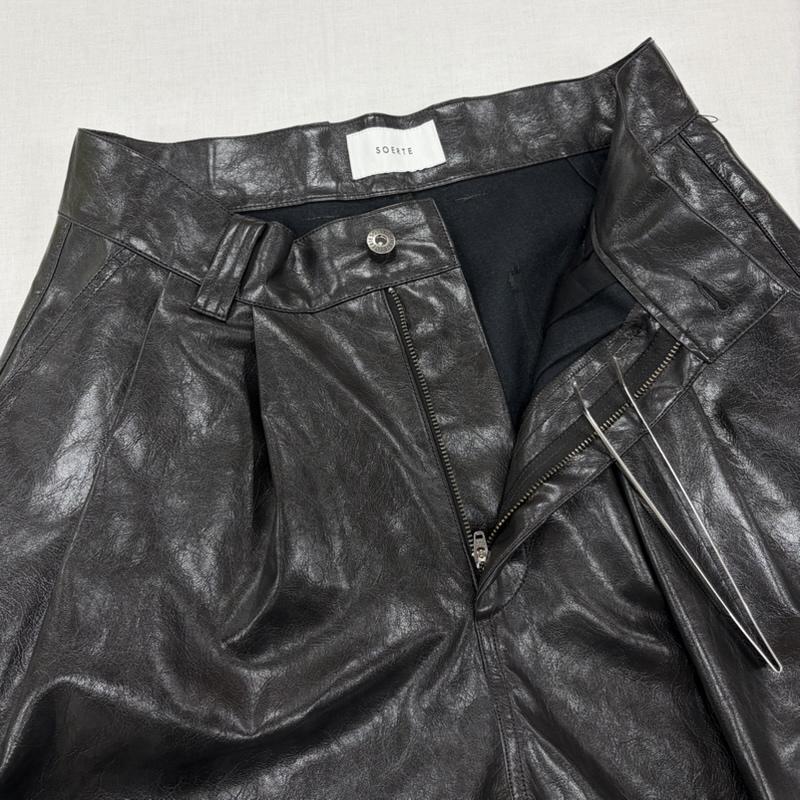 古着 USED パンツ ワークパンツ、ペインターパンツ soerte ソエルテ フェイクレザー ワイドカーゴパンツ 2 無地 黒 / ブラック / black メンズ USED 古着 中古 50167808