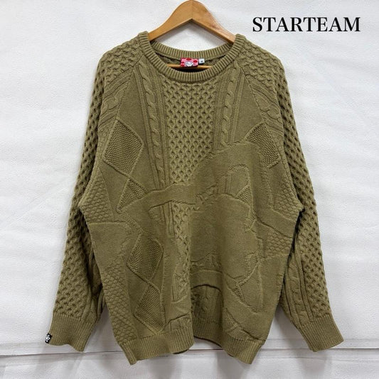 古着 USED ニット、セーター 長袖 STARTEAM スターチーム クルーネック ケーブル ラグラン ニット セーター M オリーブグリーン / オリーブグリーン / メンズ USED 古着 中古 50167809