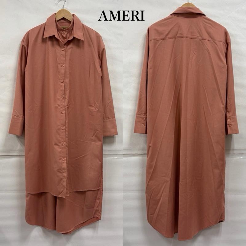 アメリ AMERI ワンピース ロングスカート 長袖 レイヤード シャツ ワンピース - 無地 桃 / ピンク / pink レディース USED 古着 中古 50167812