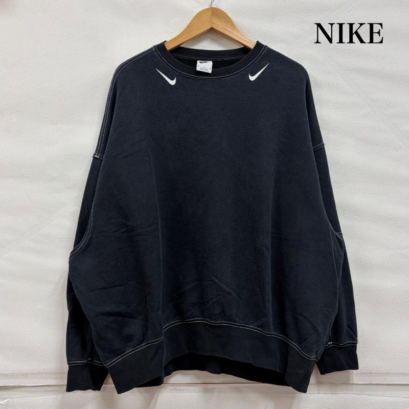ナイキ NIKE トレーナー 長袖 クルーネック スウェット ステッチ ロゴ プリント フェード オーバーサイズ M ロゴ、文字 X プリント 黒 / ブラック / black X 白 / ホワイト / white メンズ USED 古着 中古 50167843