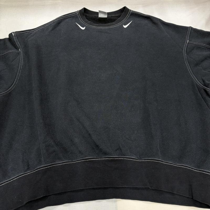 ナイキ NIKE トレーナー 長袖 クルーネック スウェット ステッチ ロゴ プリント フェード オーバーサイズ M ロゴ、文字 X プリント 黒 / ブラック / black X 白 / ホワイト / white メンズ USED 古着 中古 50167843
