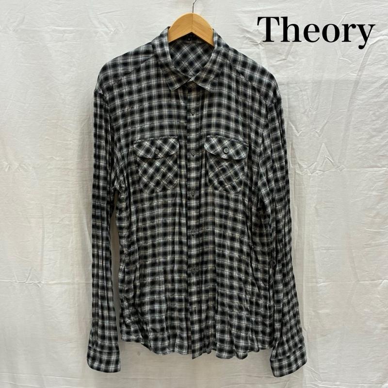 セオリー theory シャツ、ブラウス 長袖 レーヨン コットン シワ加工 チェック シャツ 42 メンズ USED 古着 中古 50167857
