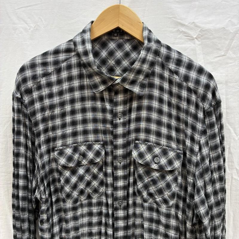 セオリー theory シャツ、ブラウス 長袖 レーヨン コットン シワ加工 チェック シャツ 42 メンズ USED 古着 中古 50167857