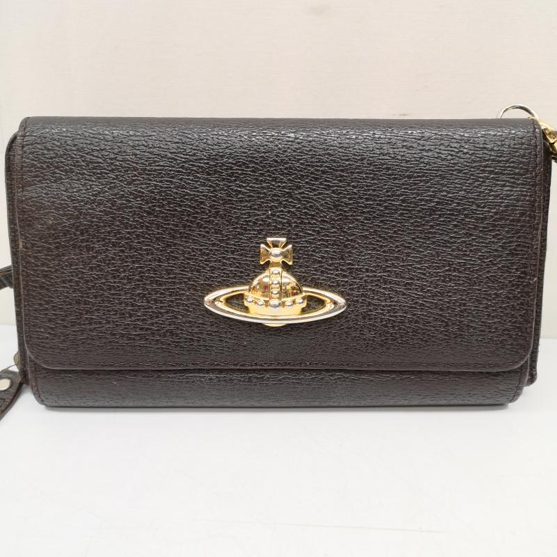ヴィヴィアンウエストウッド Vivienne Westwood 財布 長財布 ショルダー ウォレット 長財布 オーブロゴ レザー 2way ダークブラウン / ダークブラウン / レディース USED 古着 中古 50167873