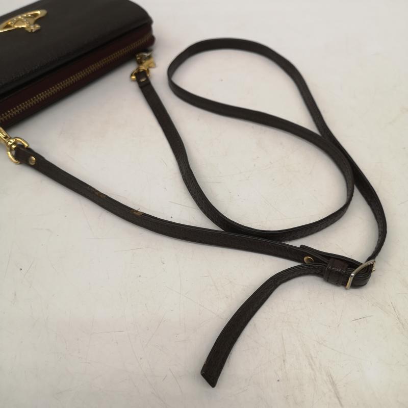 ヴィヴィアンウエストウッド Vivienne Westwood 財布 長財布 ショルダー ウォレット 長財布 オーブロゴ レザー 2way ダークブラウン / ダークブラウン / レディース USED 古着 中古 50167873