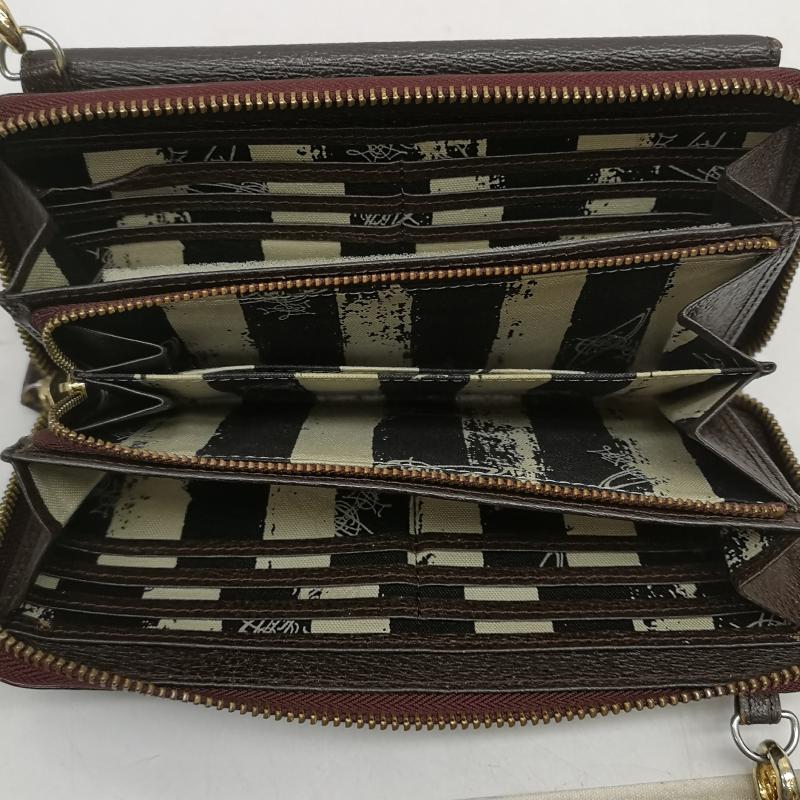 ヴィヴィアンウエストウッド Vivienne Westwood 財布 長財布 ショルダー ウォレット 長財布 オーブロゴ レザー 2way ダークブラウン / ダークブラウン / レディース USED 古着 中古 50167873