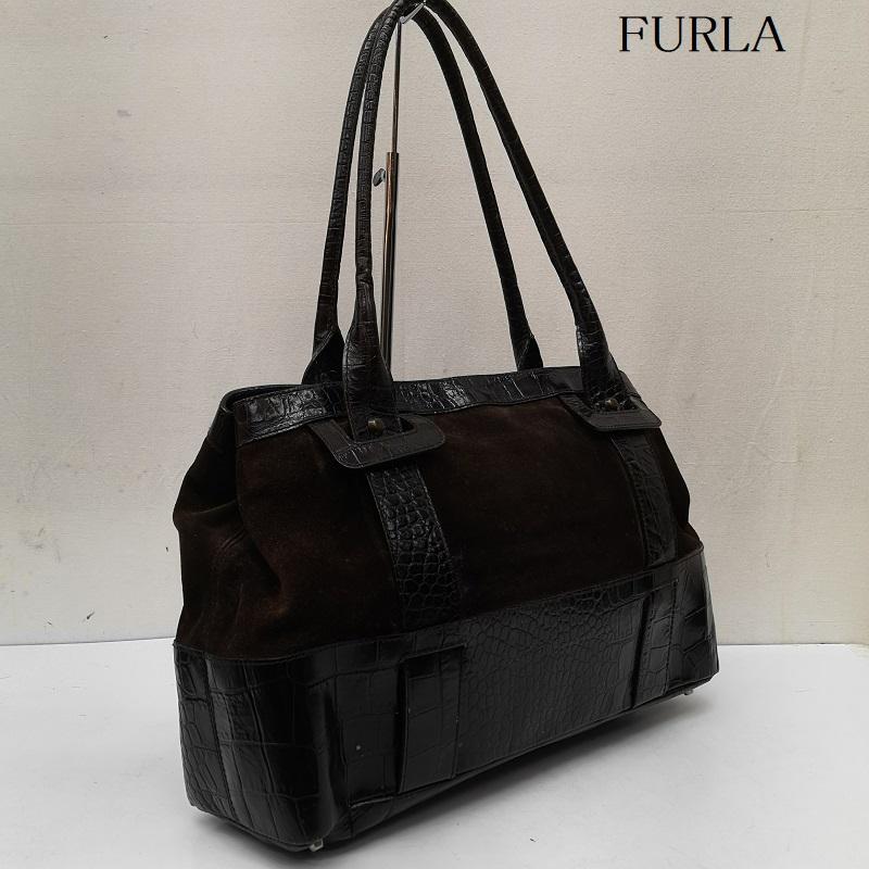 フルラ FURLA ハンドバッグ ハンドバッグ レザー 型押し スエード ハンドバッグ 肩掛け - 茶 / ブラウン / brown レディース USED 古着 中古 50167899