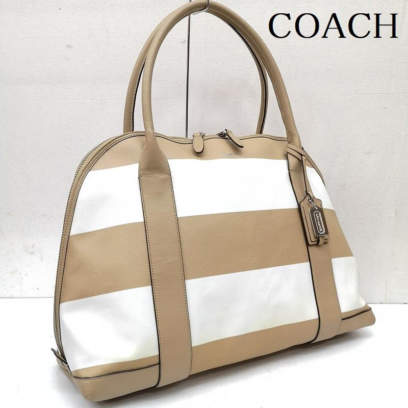 コーチ COACH ハンドバッグ ハンドバッグ A1469 30173 Bleecker ブリーカー ストライプド コーテッド サッチェル レザー ハンド バッグ ベージュ / ベージュ / beige レディース USED 古着 中古 50167908