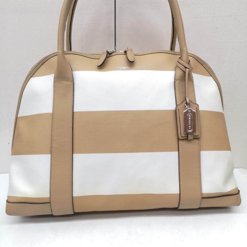 コーチ COACH ハンドバッグ ハンドバッグ A1469 30173 Bleecker ブリーカー ストライプド コーテッド サッチェル レザー ハンド バッグ ベージュ / ベージュ / beige レディース USED 古着 中古 50167908