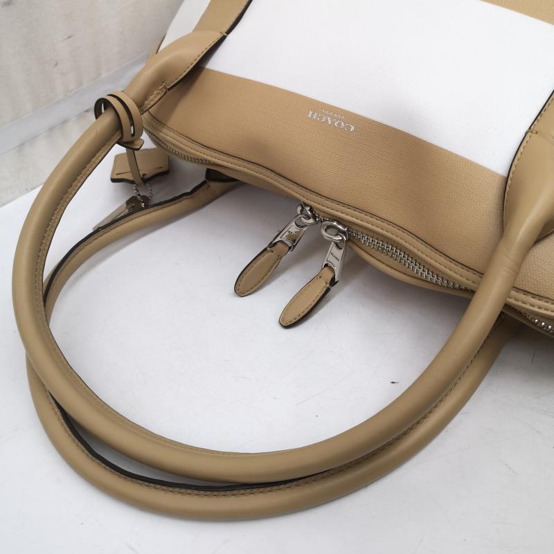 コーチ COACH ハンドバッグ ハンドバッグ A1469 30173 Bleecker ブリーカー ストライプド コーテッド サッチェル レザー ハンド バッグ ベージュ / ベージュ / beige レディース USED 古着 中古 50167908