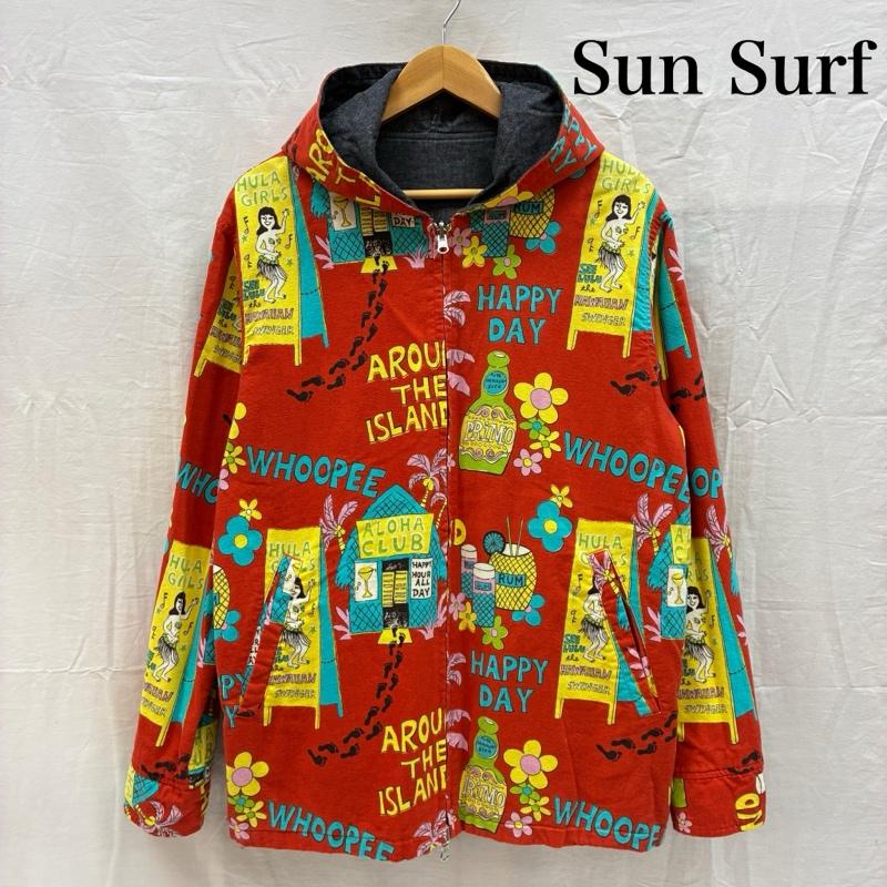 サンサーフ SUN SURF ジャケット、上着 ジャンパー、ブルゾン AROUND THE ISLAND フーデッド ジャケット リバーシブル ブラックシャンブレー ハワイアン柄 L メンズ USED 古着 中古 50167915