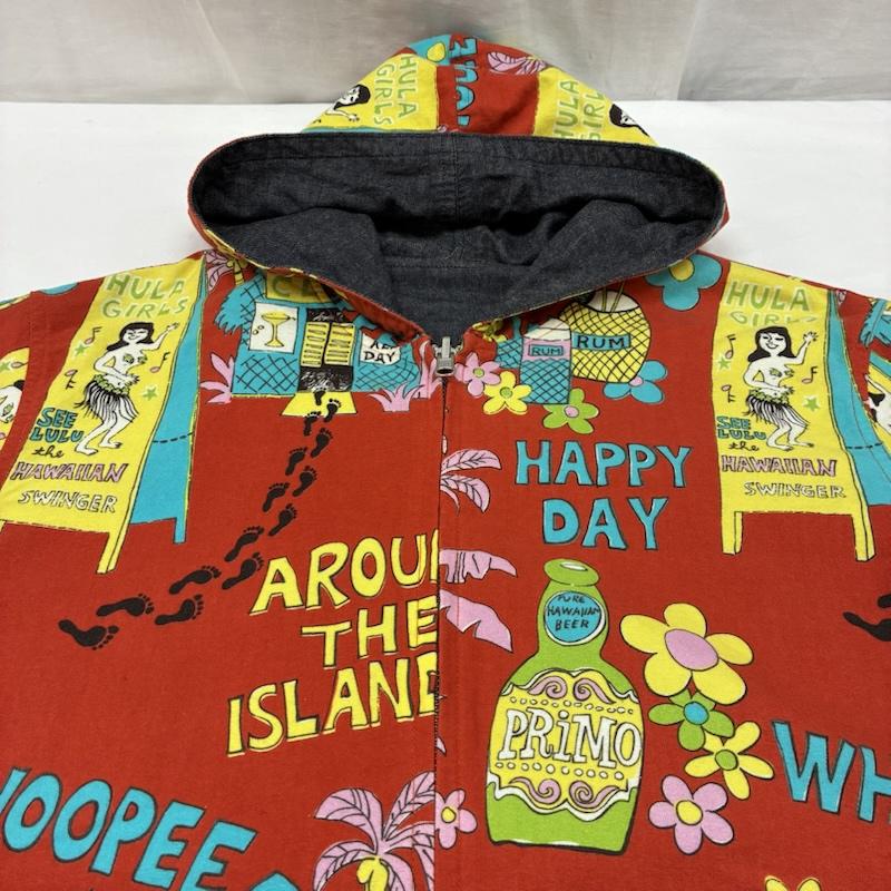 サンサーフ SUN SURF ジャケット、上着 ジャンパー、ブルゾン AROUND THE ISLAND フーデッド ジャケット リバーシブル ブラックシャンブレー ハワイアン柄 L メンズ USED 古着 中古 50167915
