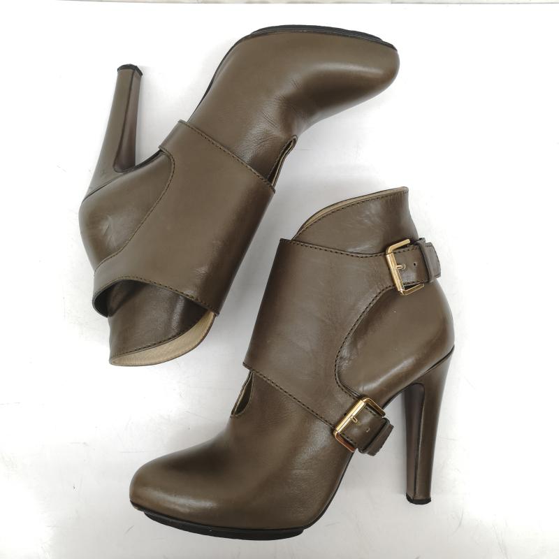 エトロ ETRO ブーツ ブーティ Leather Harness Platform レザー ハーネス プラットフォーム ハーネスベルト レザー 2way 24.0cm カーキオリーブ / カーキオリーブ / レディース USED 古着 中古 50167957