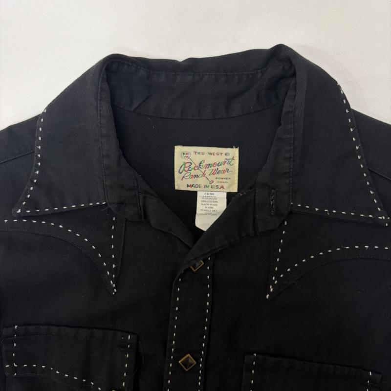 ＵＳフルギ US古着 シャツ、ブラウス 長袖 USA製 70s 80s Rockmount Ranch Wear ウエスタン シャツ ダイヤモンド スナップ ステッチワーク - 無地 黒 / ブラック / black メンズ USED 古着 中古 50167974