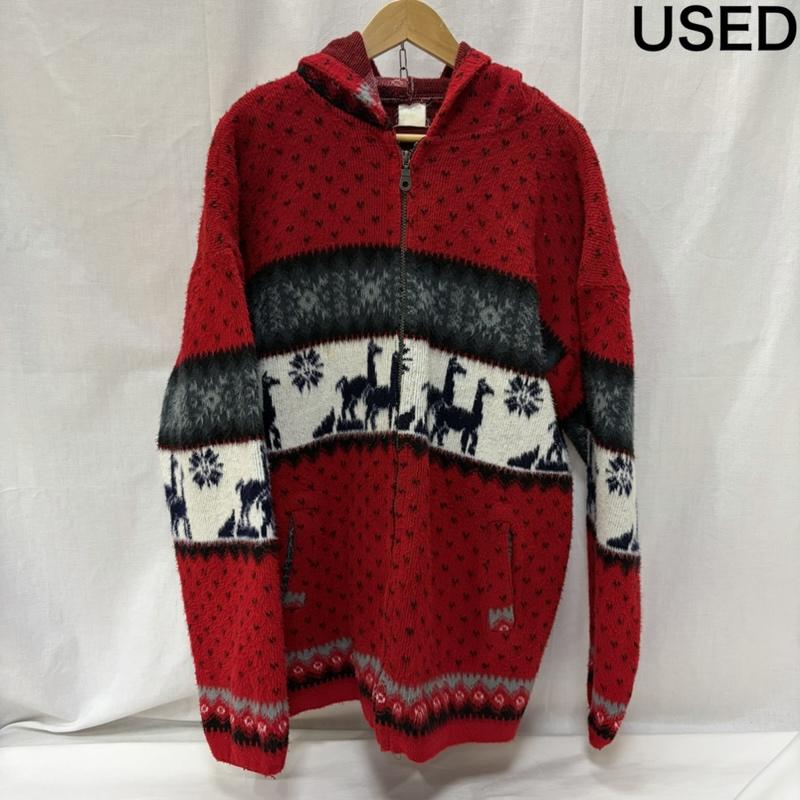 古着 USED パーカー 長袖 ニット ジップ パーカー フォークロア柄 アルパカ ノルディック red - ノルディック柄 赤 / レッド / red メンズ USED 古着 中古 50167977