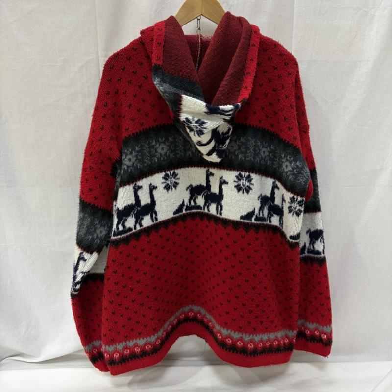 古着 USED パーカー 長袖 ニット ジップ パーカー フォークロア柄 アルパカ ノルディック red - ノルディック柄 赤 / レッド / red メンズ USED 古着 中古 50167977