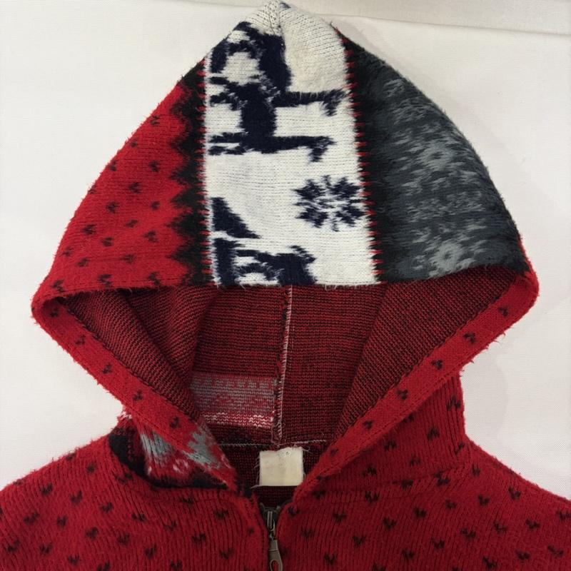 古着 USED パーカー 長袖 ニット ジップ パーカー フォークロア柄 アルパカ ノルディック red - ノルディック柄 赤 / レッド / red メンズ USED 古着 中古 50167977