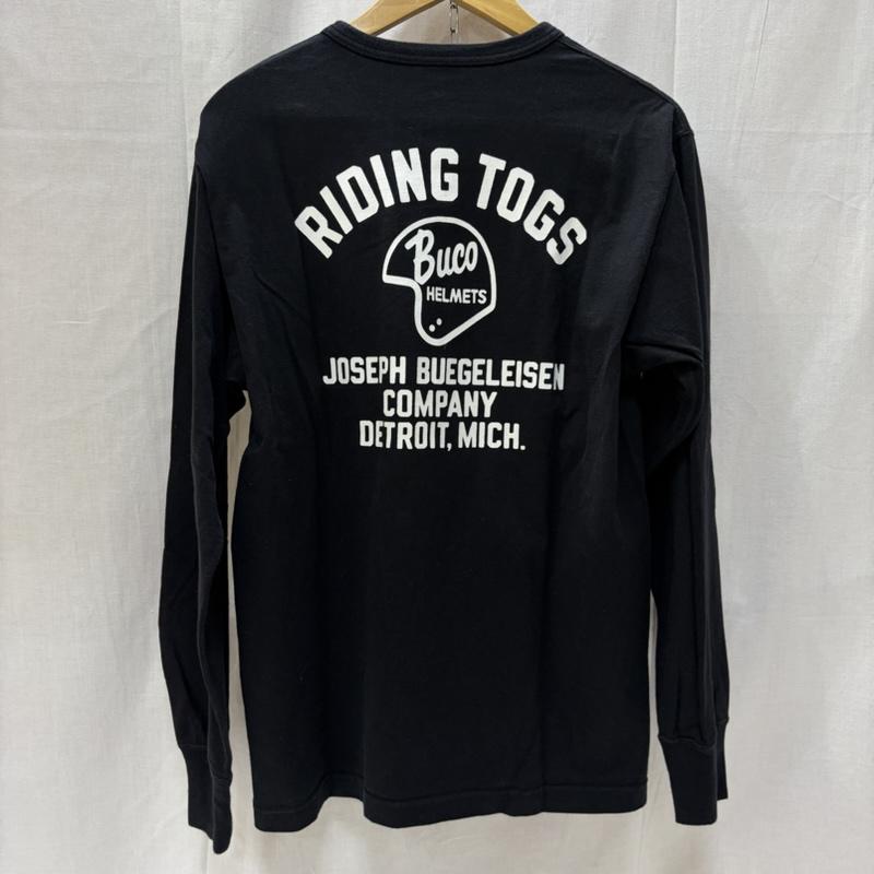 ブコ BUCO Tシャツ 長袖 L/S TEE RIDING TOGS black M M ロゴ、文字 黒 / ブラック / black X 白 / ホワイト / white メンズ USED 古着 中古 50167982