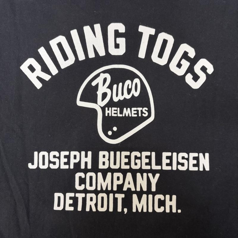ブコ BUCO Tシャツ 長袖 L/S TEE RIDING TOGS black M M ロゴ、文字 黒 / ブラック / black X 白 / ホワイト / white メンズ USED 古着 中古 50167982