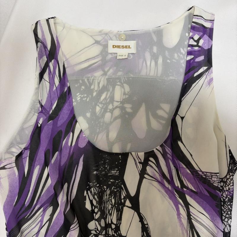 ディーゼル DIESEL ワンピース ミニスカート ノースリーブ 総柄 ワンピース フリル ウエストマーク white×purple S S 総柄 白 / ホワイト / white X 紫 / パープル / purple レディース USED 古着 中古 50167984