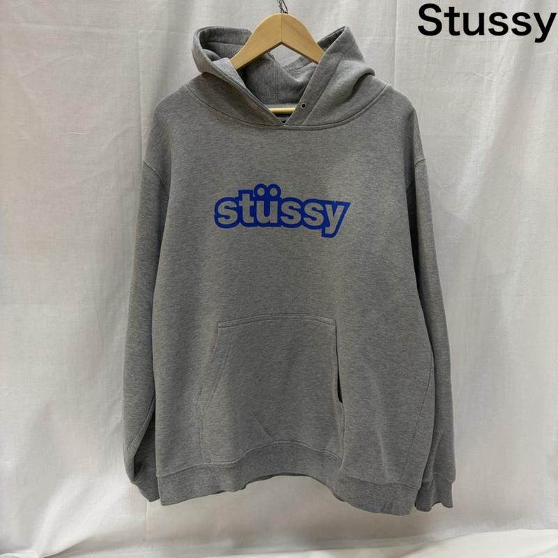 ステューシー STUSSY パーカー 長袖 90s USA製 OLD STUSSY ロゴプリント プルオーバーHOODIE gray L 紺タグ 裏起毛 L ロゴ、文字 X プリント 灰 / グレー / gray メンズ USED 古着 中古 50167987