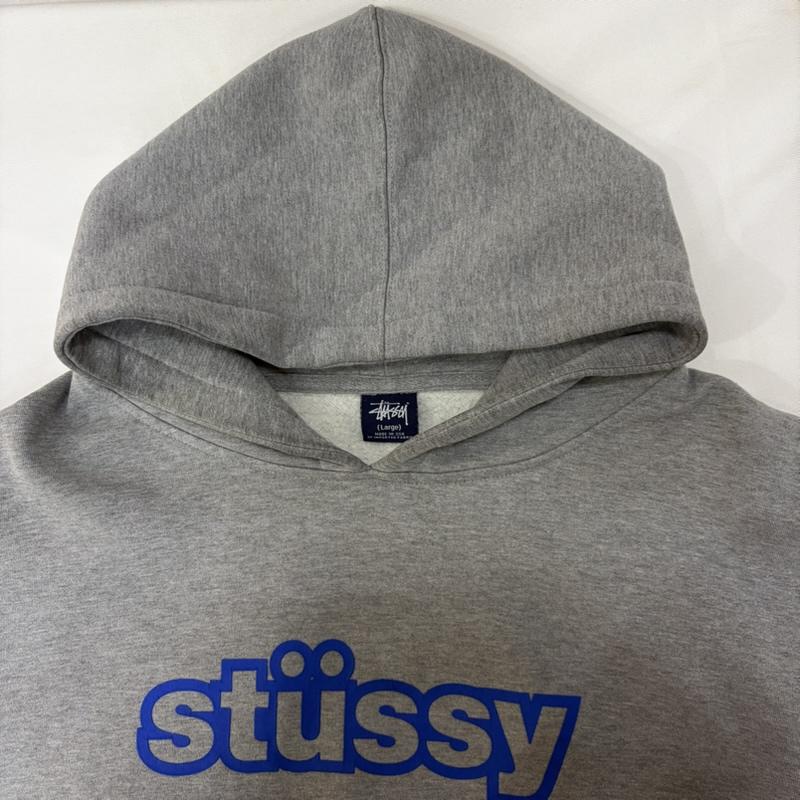 ステューシー STUSSY パーカー 長袖 90s USA製 OLD STUSSY ロゴプリント プルオーバーHOODIE gray L 紺タグ 裏起毛 L ロゴ、文字 X プリント 灰 / グレー / gray メンズ USED 古着 中古 50167987