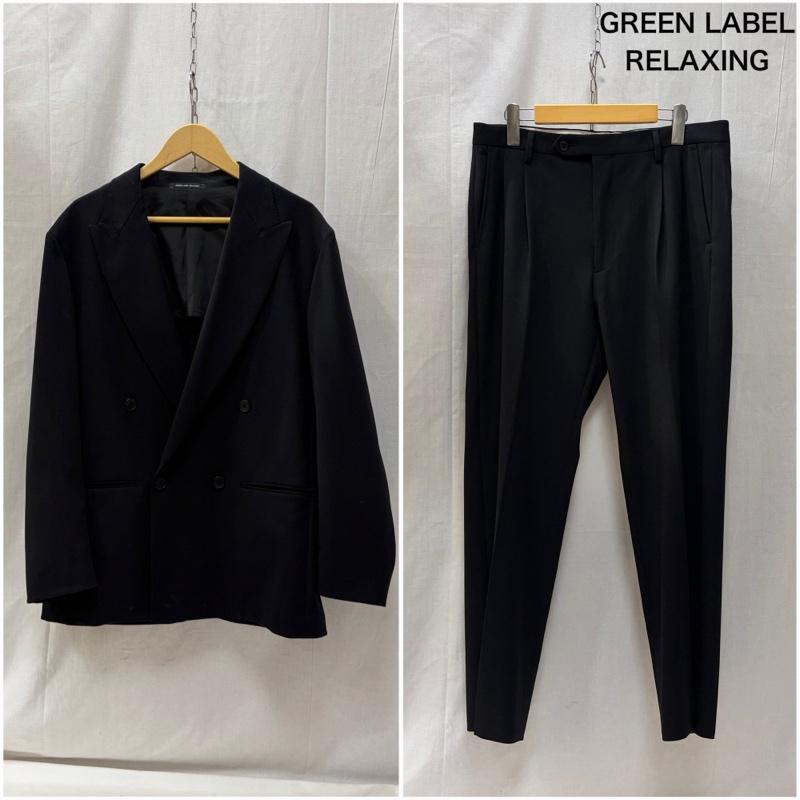 グリーンレーベルリラクシング green label relaxing スーツ パンツスーツ ダブルボタンジャケット 2タックパンツ セットアップ 2点セット black M M 無地 黒 / ブラック / black メンズ USED 古着 中古 50167988
