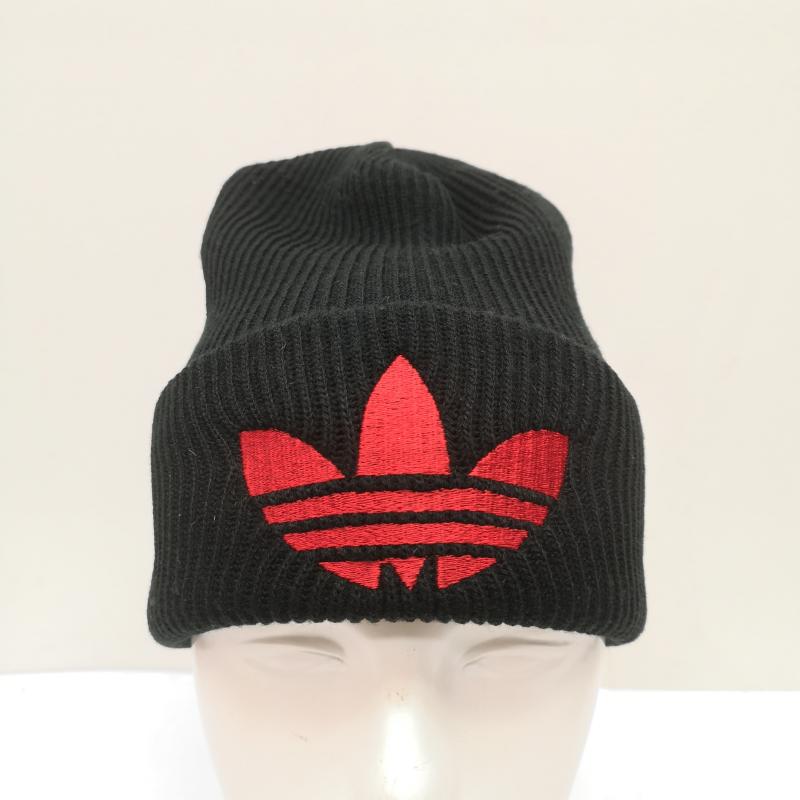 アディダス adidas 帽子 ニット帽 90s トレフォイルロゴ ニット帽 ビーニー 黒 / ブラック / black メンズ USED 古着 中古 50167993