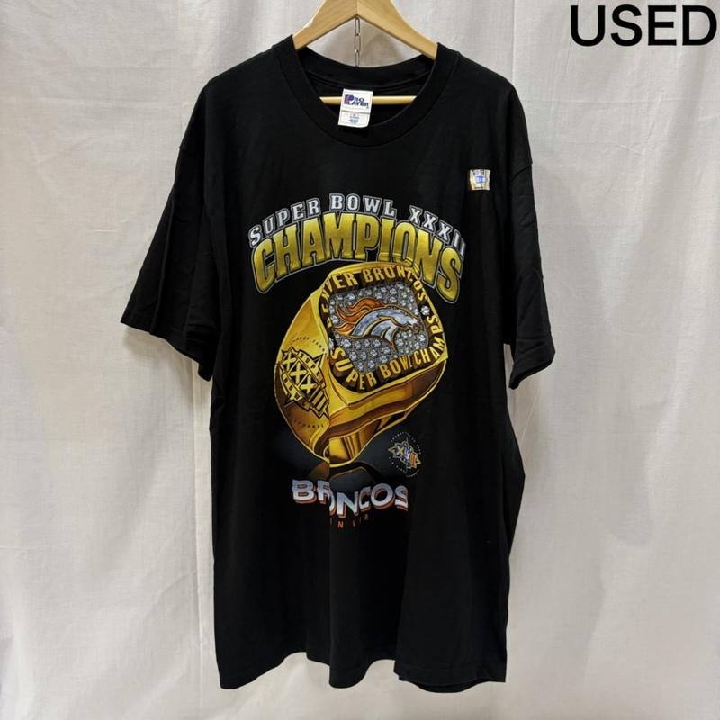 ＵＳフルギ US古着 Tシャツ 半袖 98s SUPER BGOWL 32 USA製 NFL デンバーブロンコス チャンピオンリング グラフィックTシャツ black XL XL プリント 黒 / ブラック / black メンズ USED 古着 中古 50167994
