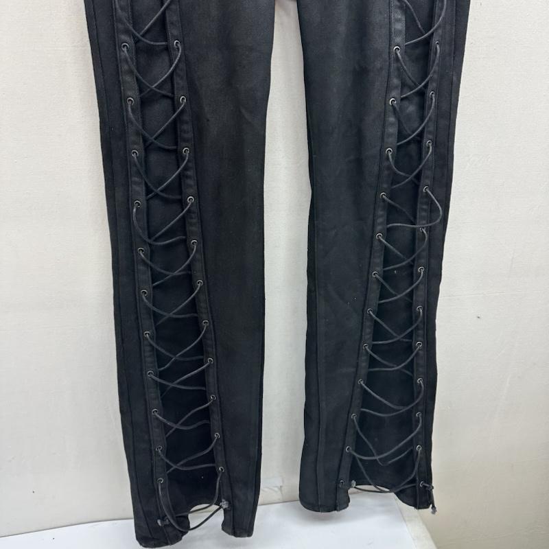 古着 USED パンツ デニム、ジーンズ NO MASS PROD LACED UP WAX DENIM レースアップ ワックス フレア デニム パンツ XL 黒 / ブラック / black メンズ USED 古着 中古 50168031