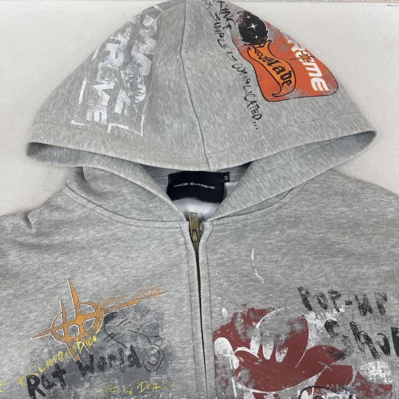 古着 USED パーカー 長袖 MADEEXTREME グラフィック プリント フルジップ パーカー M 灰 / グレー / gray メンズ USED 古着 中古 50168037