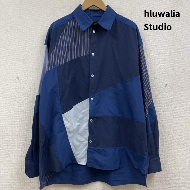 古着 USED シャツ、ブラウス 長袖 hluwalia Studio パッチワーク カジュアル シャツ Calypso Shirt M 紺 / ネイビー / navy メンズ USED 古着 中古 50168039