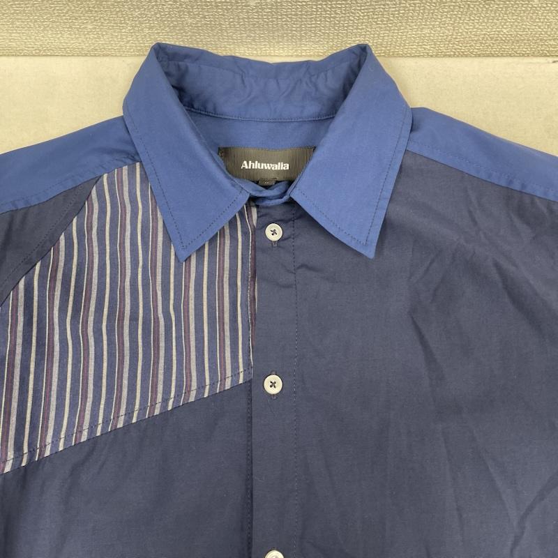 古着 USED シャツ、ブラウス 長袖 hluwalia Studio パッチワーク カジュアル シャツ Calypso Shirt M 紺 / ネイビー / navy メンズ USED 古着 中古 50168039