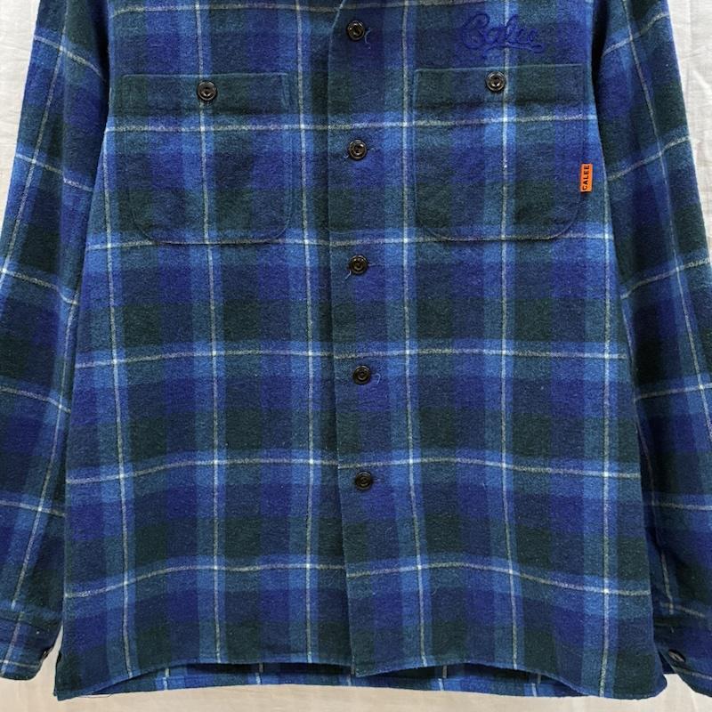 キャリー CALEE シャツ、ブラウス 長袖 ウール オープンカラー チェック シャツ 開襟 ロゴ チェーン 刺繍 S メンズ USED 古着 中古 50168051