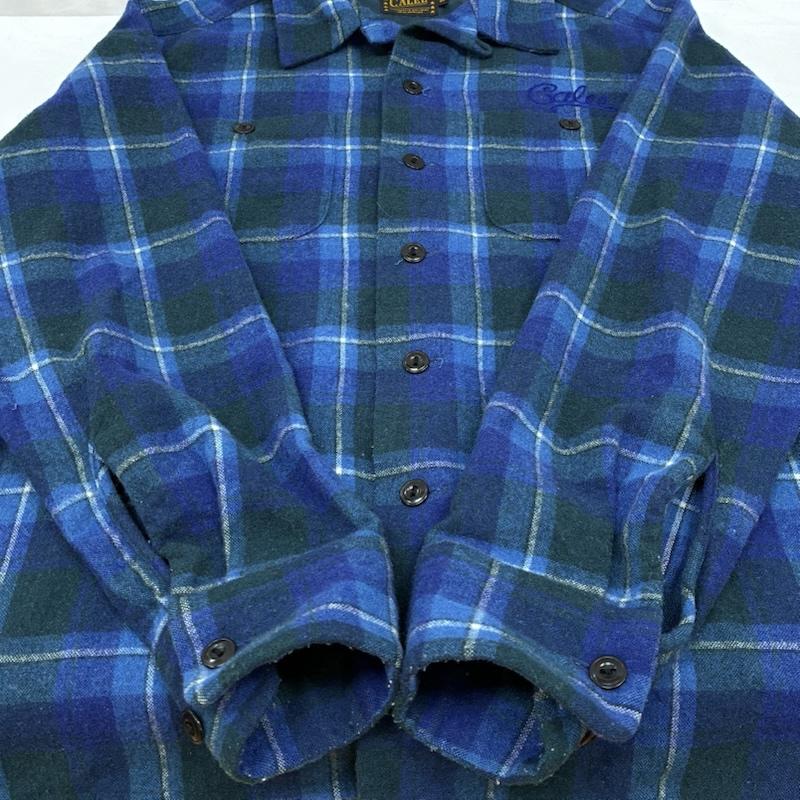 キャリー CALEE シャツ、ブラウス 長袖 ウール オープンカラー チェック シャツ 開襟 ロゴ チェーン 刺繍 S メンズ USED 古着 中古 50168051