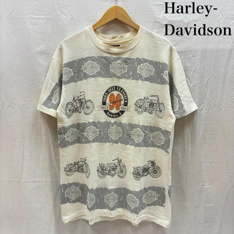 ハーレーダビッドソン Harley-Davidson Tシャツ 半袖 90s Hanes BEEFY 90周年 シールド ボーダー Tシャツ USA製 シングルステッチ ヴィンテージ M メンズ USED 古着 中古 50168054