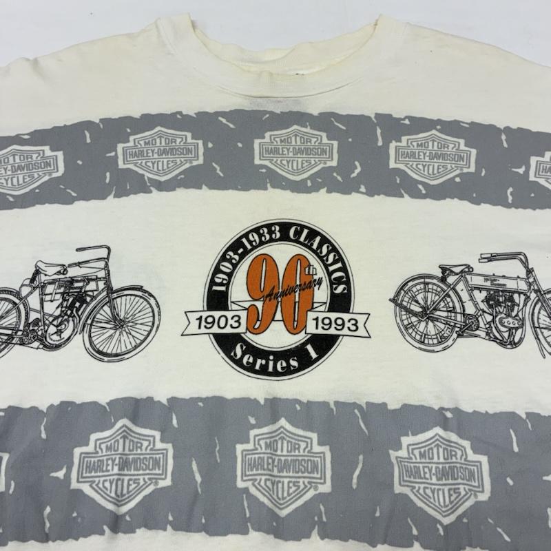 ハーレーダビッドソン Harley-Davidson Tシャツ 半袖 90s Hanes BEEFY 90周年 シールド ボーダー Tシャツ USA製 シングルステッチ ヴィンテージ M メンズ USED 古着 中古 50168054