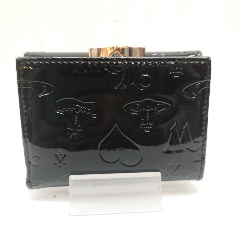 ヴィヴィアンウエストウッド Vivienne Westwood 財布 コンパクト財布 三つ折り財布 総柄 オーブ コンパクト ウォレット がま口 エナメル - 黒 / ブラック / black レディース USED 古着 中古 50168063