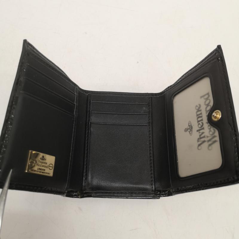ヴィヴィアンウエストウッド Vivienne Westwood 財布 コンパクト財布 三つ折り財布 総柄 オーブ コンパクト ウォレット がま口 エナメル - 黒 / ブラック / black レディース USED 古着 中古 50168063