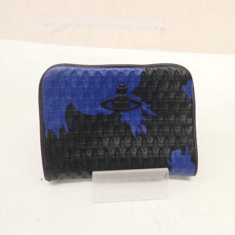 ヴィヴィアンウエストウッド Vivienne Westwood 財布 コンパクト財布 オーブ 型押し コンパクト ウォレット - 黒 / ブラック / black X 青 / ブルー / blue メンズ USED 古着 中古 50168066