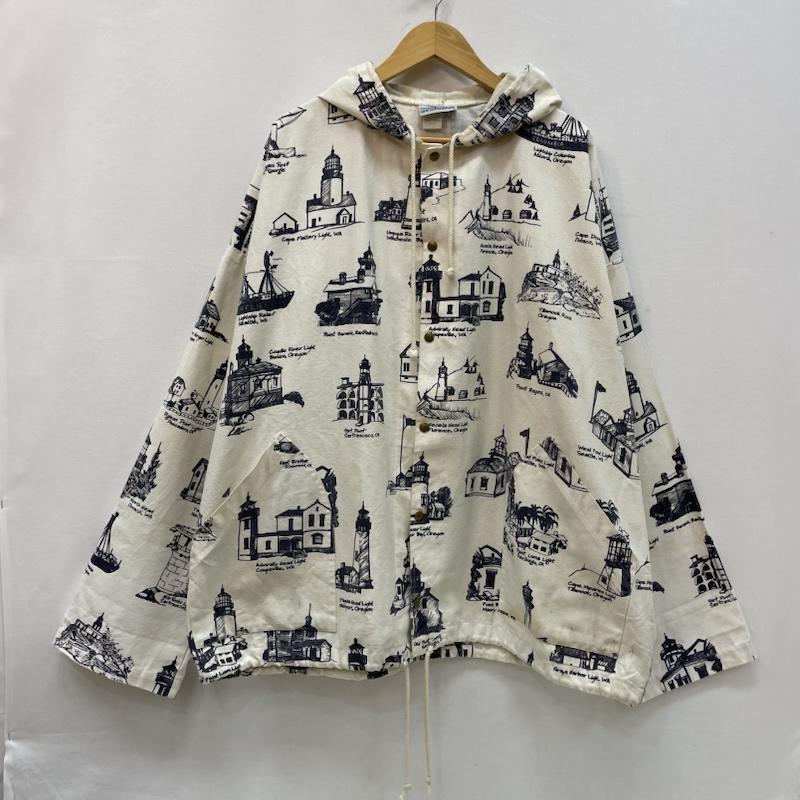 ヴィンテージ VINTAGE ジャケット、上着 ジャケット、ブレザー MICHIGAN RAG Co. ミシガンラグ 90s ヴィンテージ コットン ジャケット 灯台柄 プリント XL 白 / ホワイト / white X 紺 / ネイビー / navy メンズ USED 古着 中古 50168089