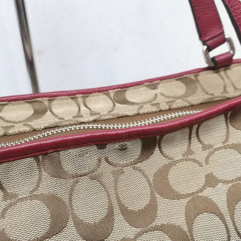 コーチ COACH トートバッグ トートバッグ F23297 パーク シグネチャー キャリーオール トート バッグ - ベージュ / ベージュ / beige X 赤 / レッド / red レディース USED 古着 中古 50168093