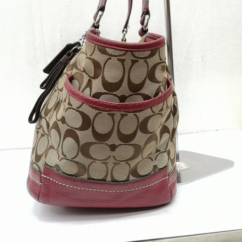 コーチ COACH トートバッグ トートバッグ F23297 パーク シグネチャー キャリーオール トート バッグ - ベージュ / ベージュ / beige X 赤 / レッド / red レディース USED 古着 中古 50168093