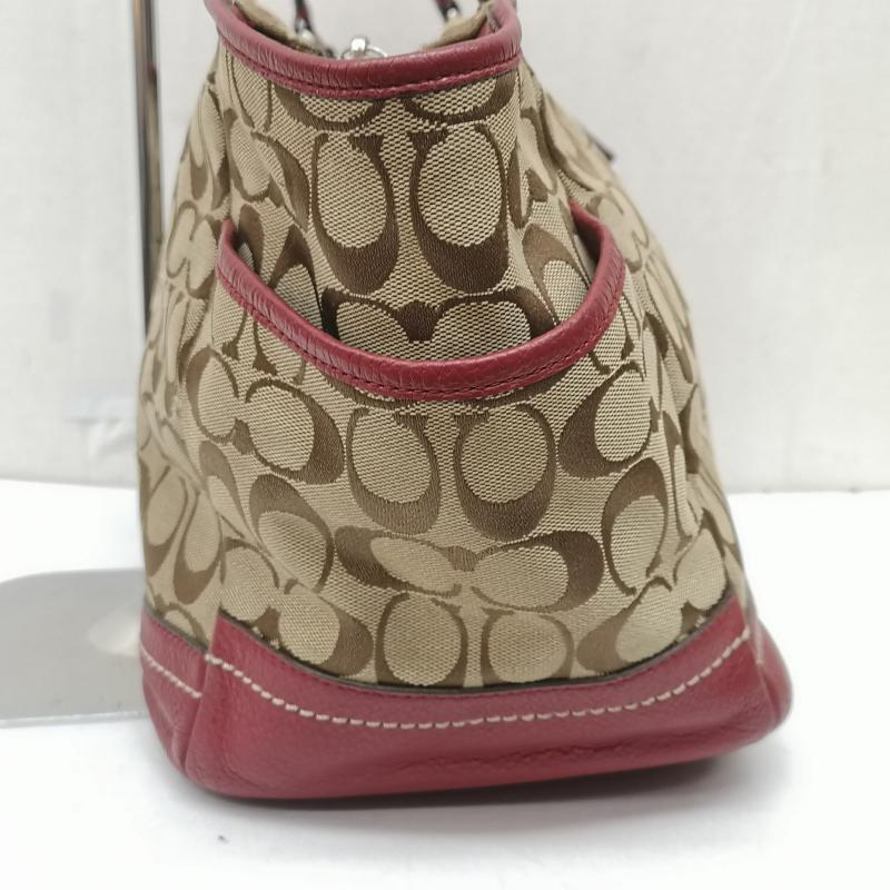 コーチ COACH トートバッグ トートバッグ F23297 パーク シグネチャー キャリーオール トート バッグ - ベージュ / ベージュ / beige X 赤 / レッド / red レディース USED 古着 中古 50168093